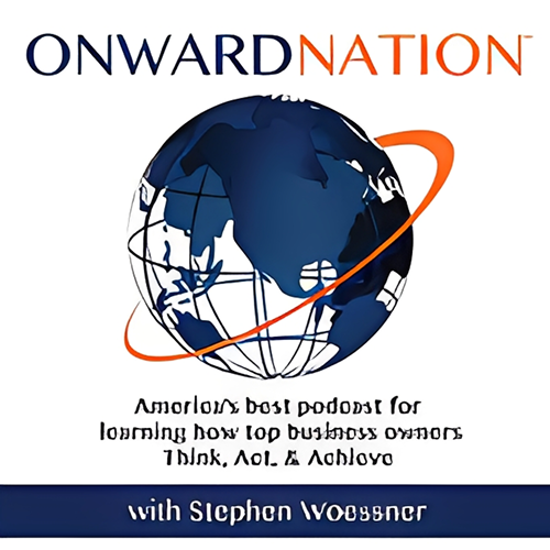 Podcast logo with globe and orange orbit