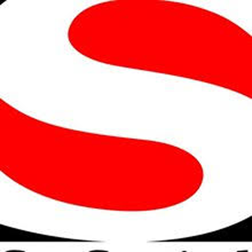 Bold red S emblem on black background